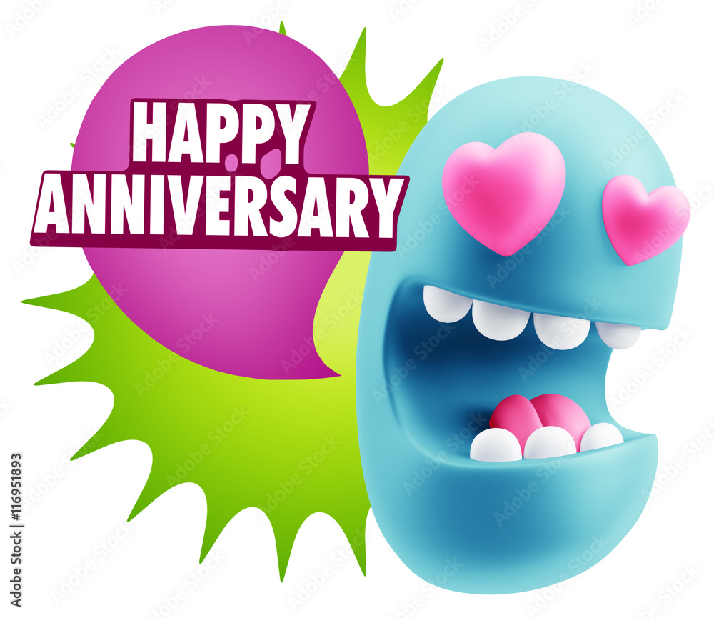 3d Rendering. Emoji in love with heart eyes saying Happy Anniver 3d Rendering. Emoji in love with heart eyes saying Happy Anniver