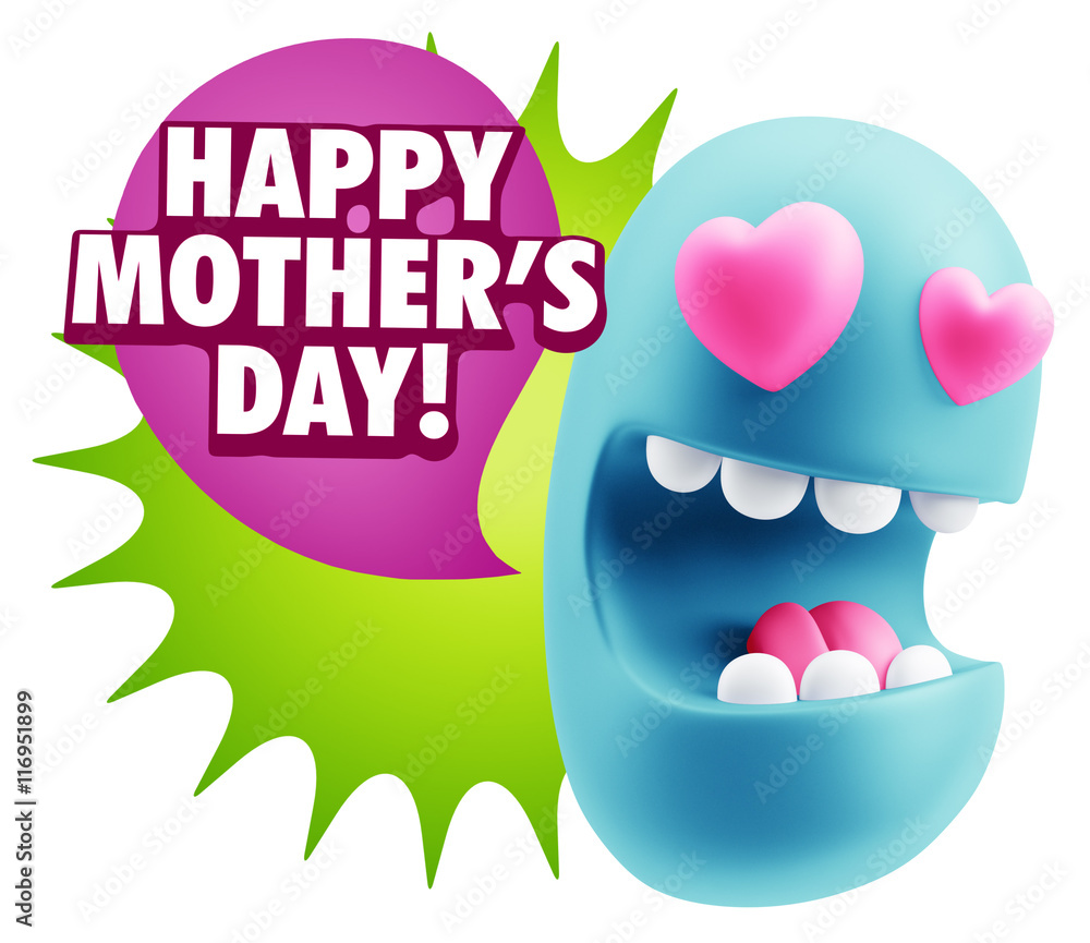 3d Rendering. Emoji in love with heart eyes saying Happy Mother' 3d Rendering. Emoji in love with heart eyes saying Happy Mother'