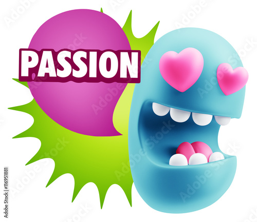 3d Rendering. Emoji in love with heart eyes saying Passion with