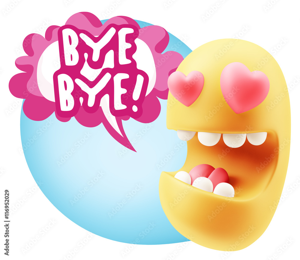 3d Rendering. Emoji in love with heart eyes saying Bye Bye with 3d Rendering. Emoji in love with heart eyes saying Bye Bye with
