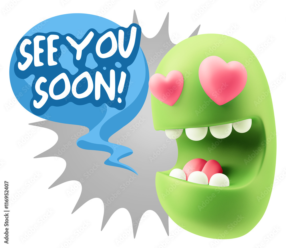 3d Rendering. Emoji in love with heart eyes saying See You Soon 3d Rendering. Emoji in love with heart eyes saying See You Soon