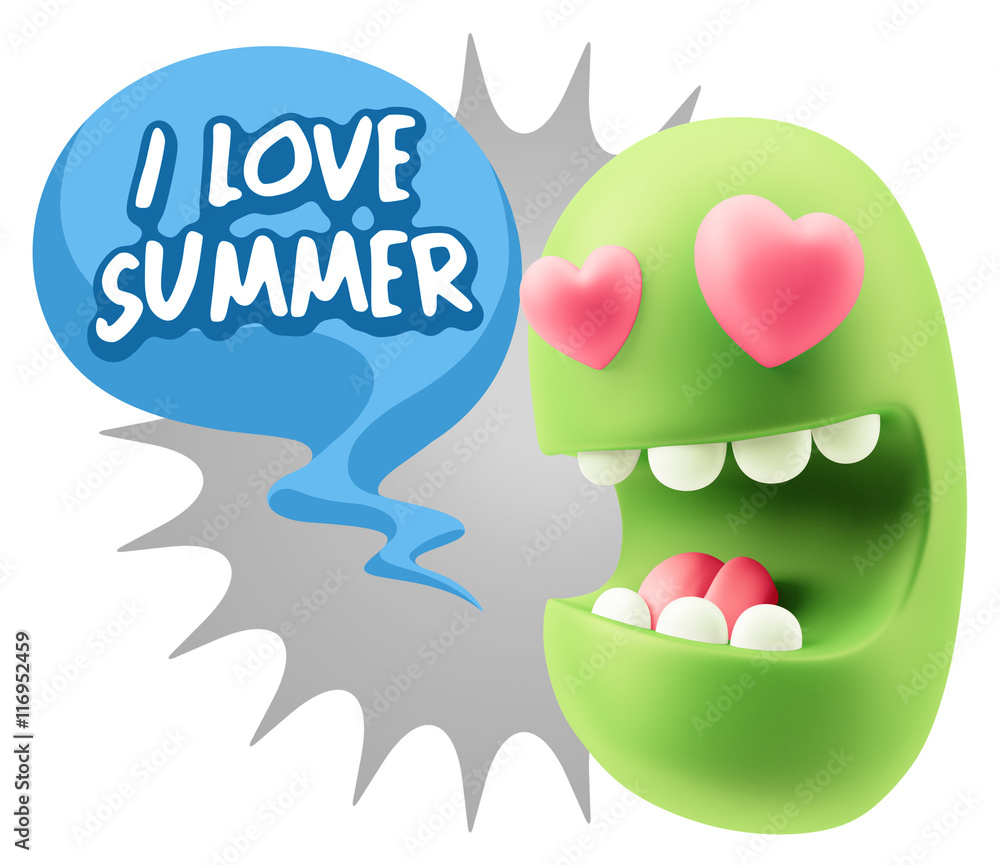 3d Rendering. Emoji in love with heart eyes saying I Love Summer 3d Rendering. Emoji in love with heart eyes saying I Love Summer
