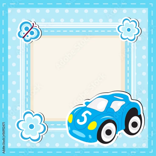 Obraz Kartkę z życzeniami dla dzieci autko. Kartkę z życzeniami z miejscem na tekst. Rama dla dzieci. Ilustracji wektorowych.