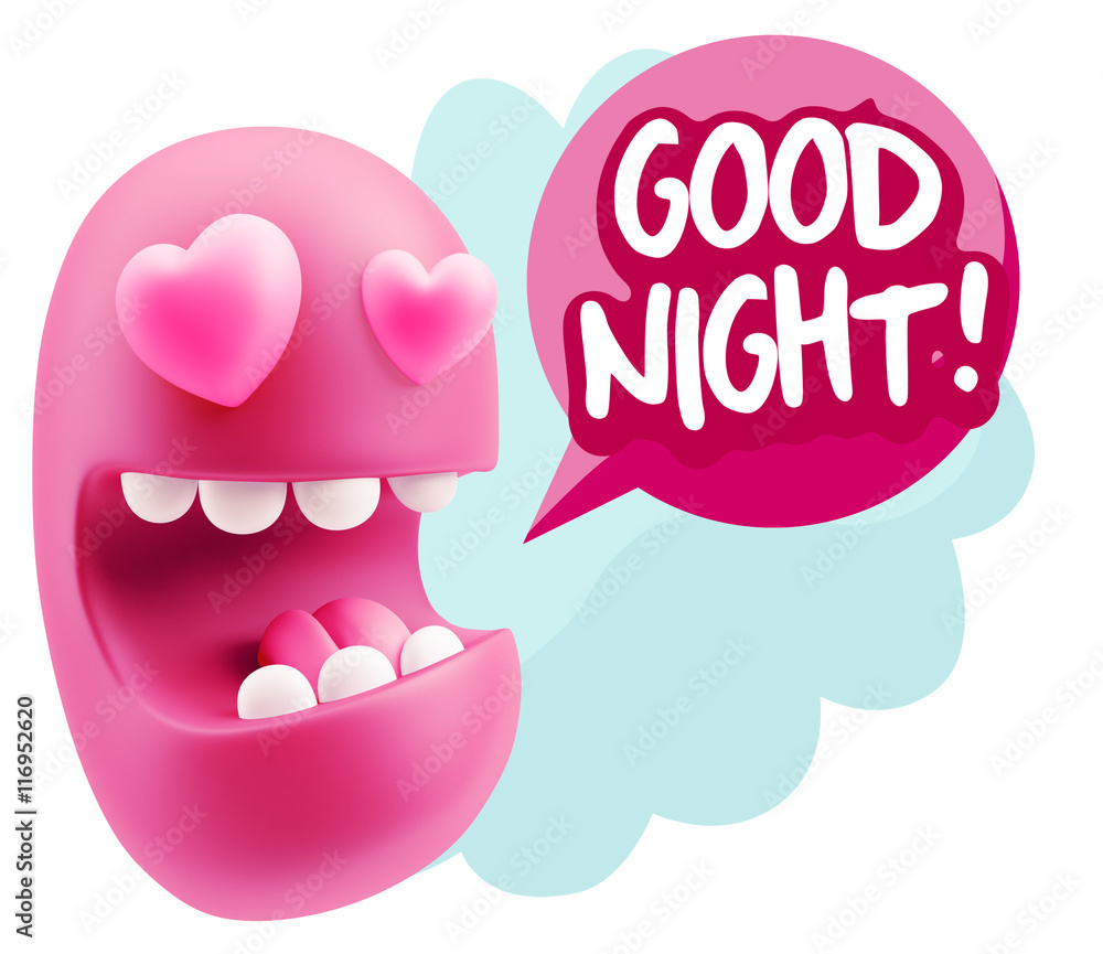 3d Rendering. Emoji in love with heart eyes saying Good Night wi 3d Rendering. Emoji in love with heart eyes saying Good Night wi