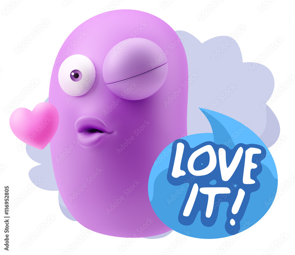 3d Rendering. Kiss Emoticon Face saying Love It with Colorful Sp 3d Rendering. Kiss Emoticon Face saying Love It with Colorful Sp