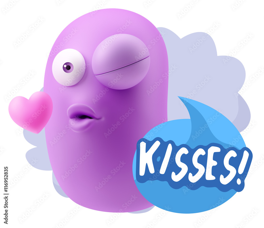 3d Rendering. Kiss Emoticon Face saying Kisses with Colorful Spe 3d Rendering. Kiss Emoticon Face saying Kisses with Colorful Spe