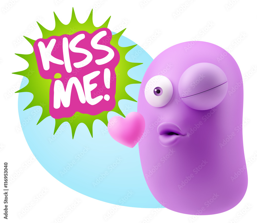 3d Rendering. Kiss Emoticon Face saying Kiss Me with Colorful Sp 3d Rendering. Kiss Emoticon Face saying Kiss Me with Colorful Sp
