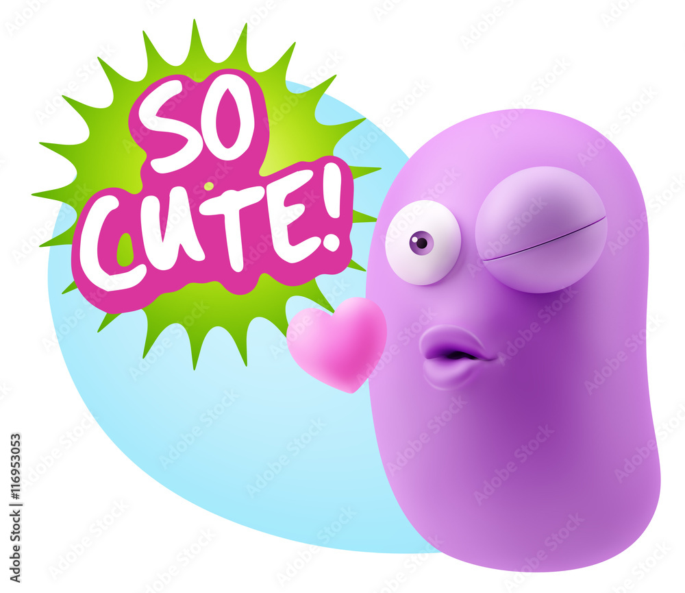 3d Rendering. Kiss Emoticon Face saying So Cute with Colorful Sp 3d Rendering. Kiss Emoticon Face saying So Cute with Colorful Sp
