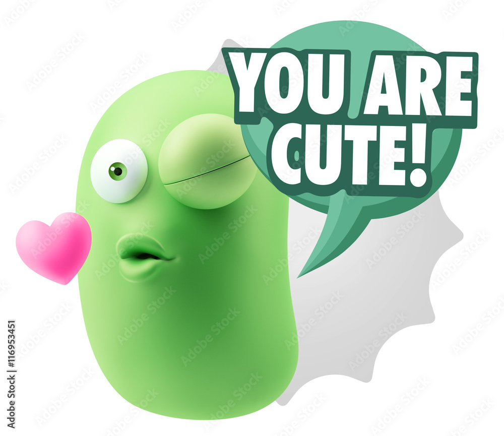 3d Rendering. Kiss Emoticon Face saying You Are Cute with Colorf 3d Rendering. Kiss Emoticon Face saying You Are Cute with Colorf