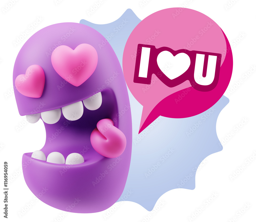3d Rendering. Emoji in love with heart eyes saying I Love U with 3d Rendering. Emoji in love with heart eyes saying I Love U with