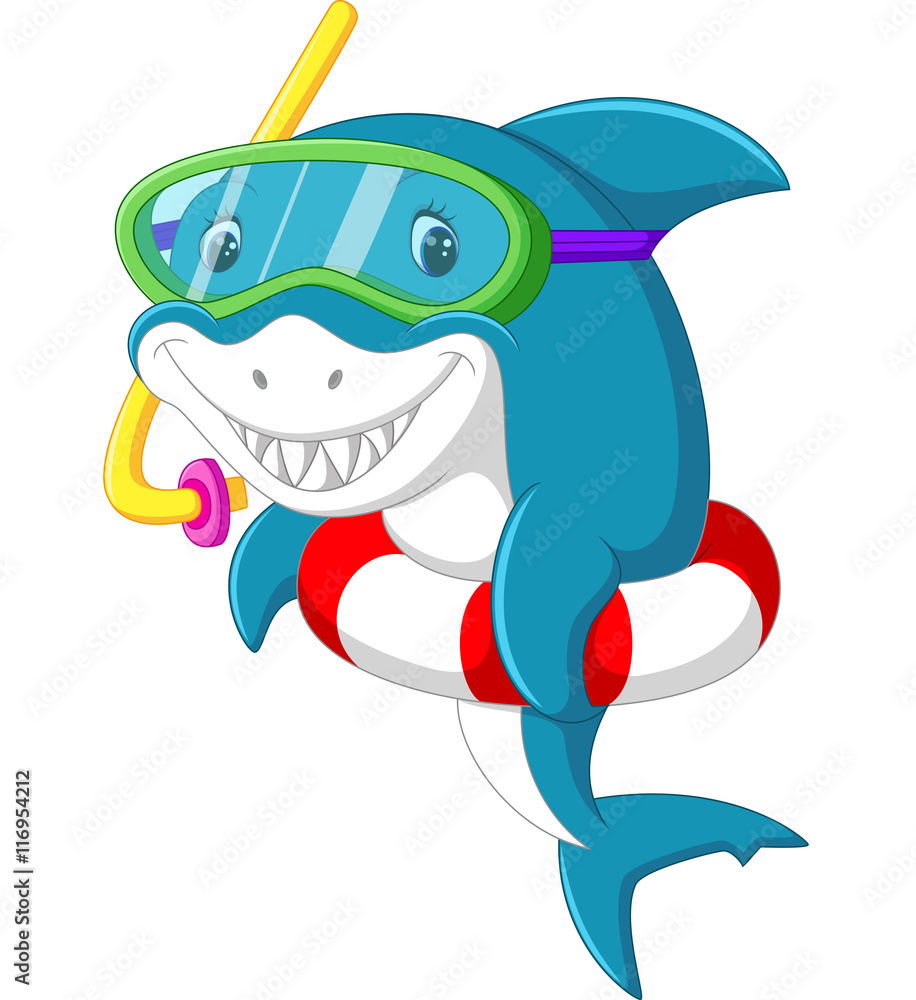 Obraz premium Cute shark cartoon with inflatable ring