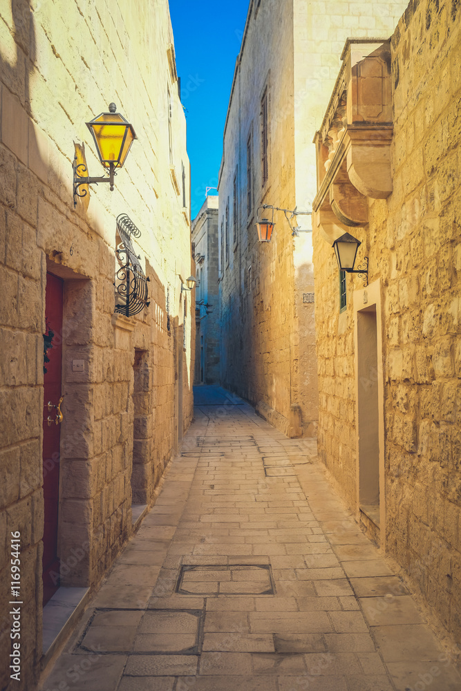 Fototapeta premium Mdina city streets - Malta. Famous narrow streets in the old cit
