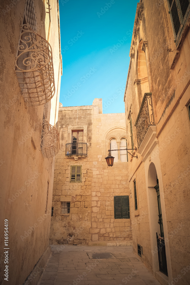 Mdina city streets - Malta. Famous narrow streets in the old cit