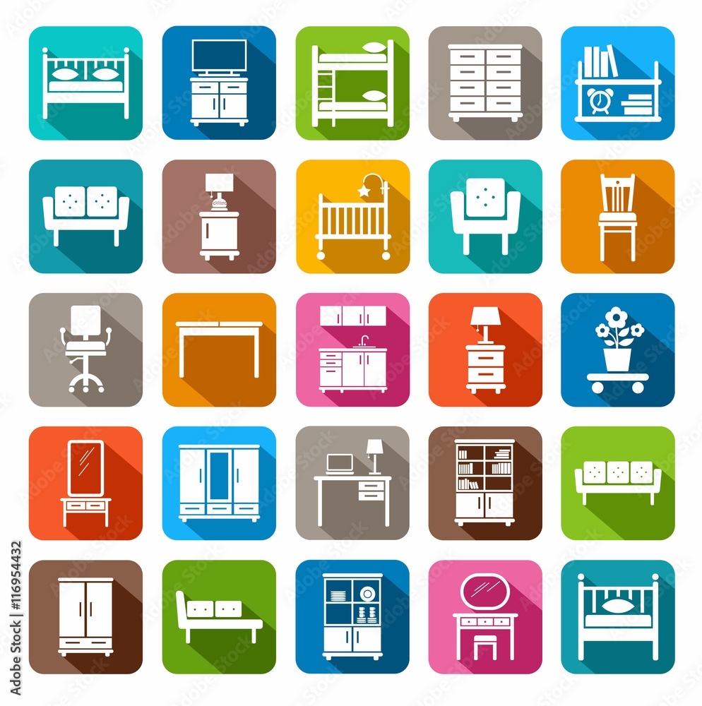 Furniture, icons, colored, flat. Furniture, icons, colored, flat.