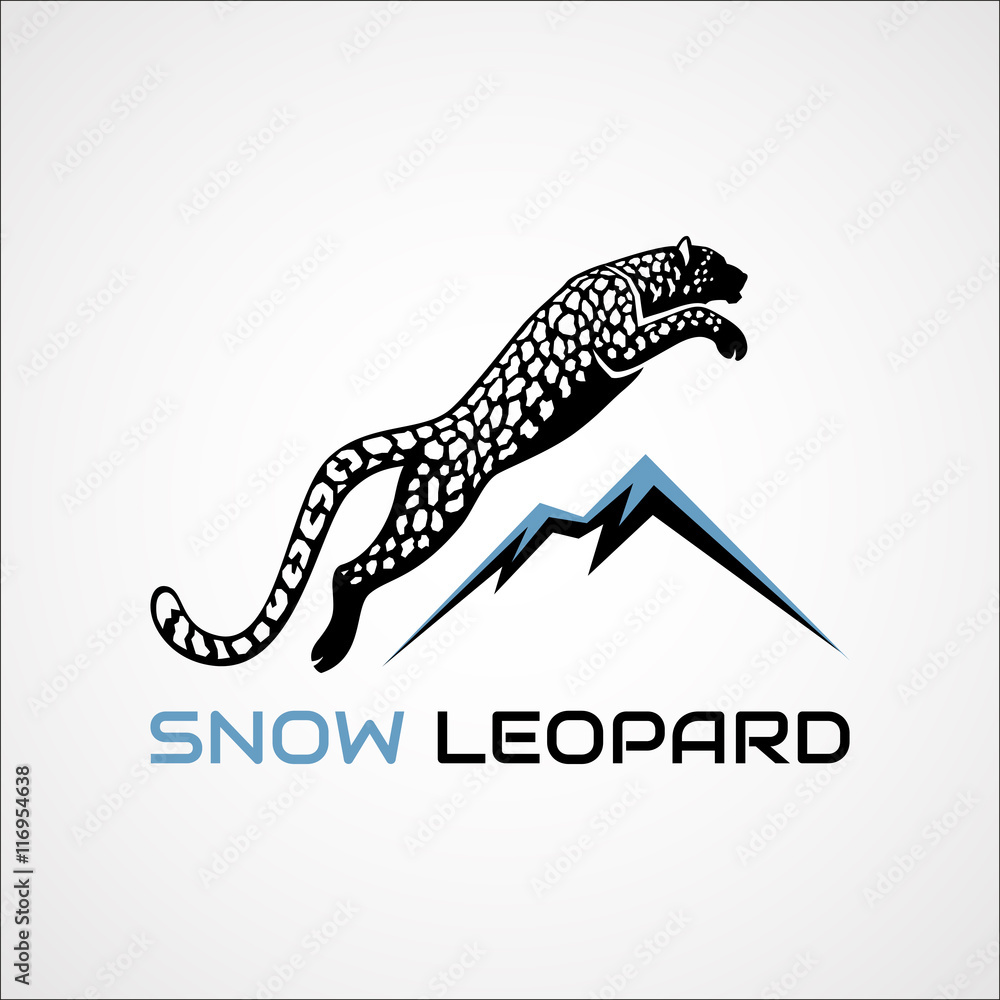 Naklejka premium Snow Leopard wektor ilustracja logo, znak, emblemat na ilustracji wektorowych
