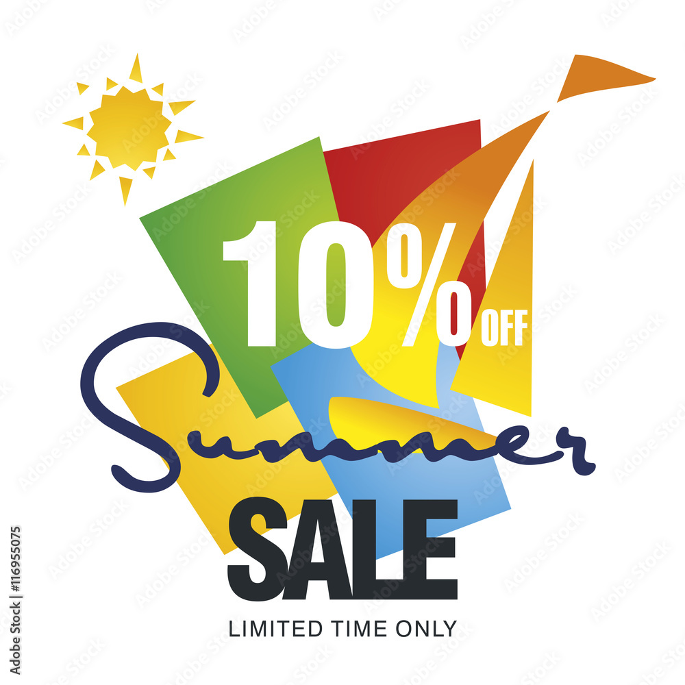 Summer sale 10 percent off discount offer sailboat color background vector