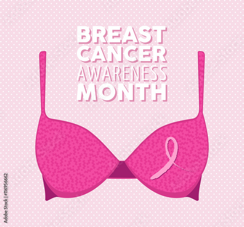 Pink bra and ribbon illustration for breast cancer