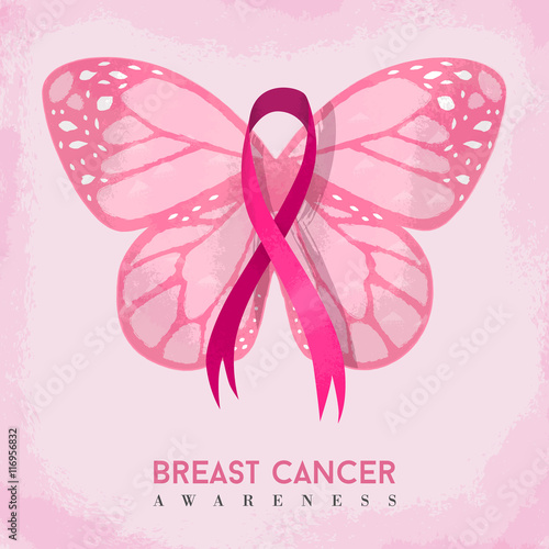 Pink butterfly with ribbon for breast cancer