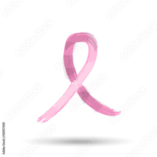 Pink breast cancer ribbon in hand drawn style