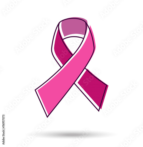 Pink ribbon in line art style for breast cancer