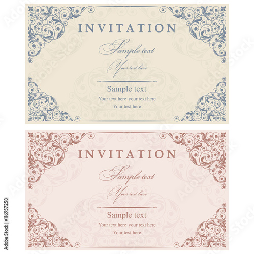 Wedding Invitation cards in an old-style blue and pink