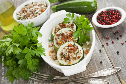 Zucchini with meat and rice