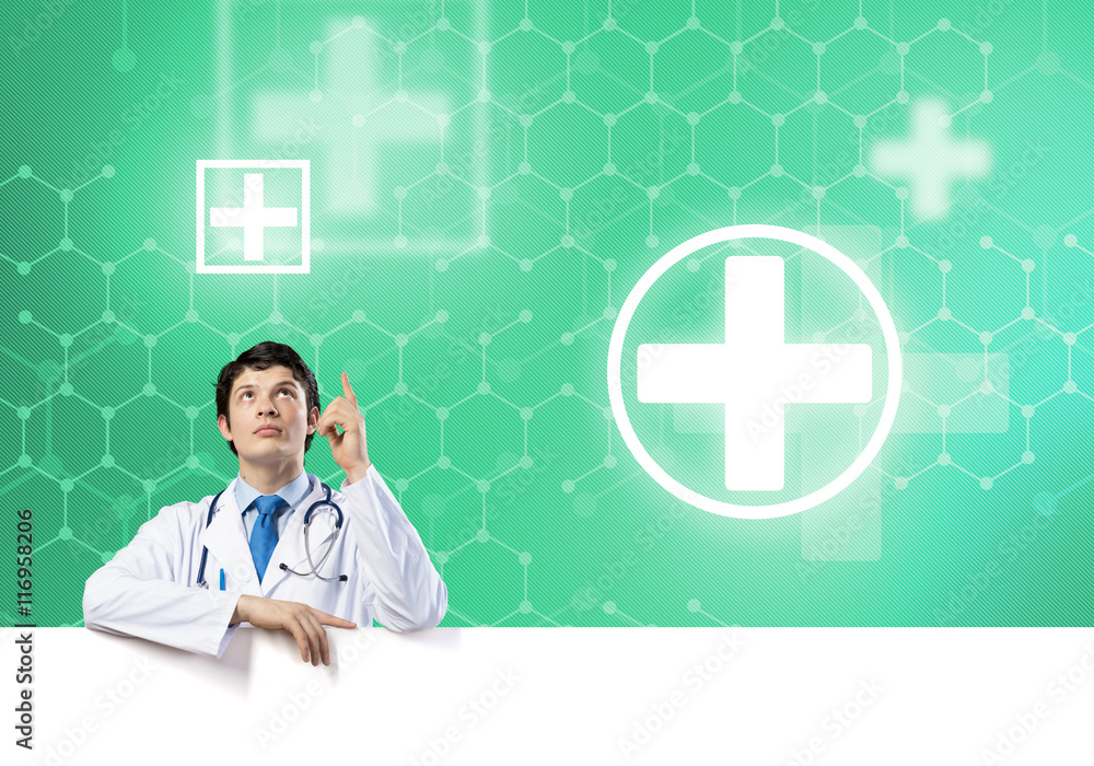 Doctor with banner Doctor with banner