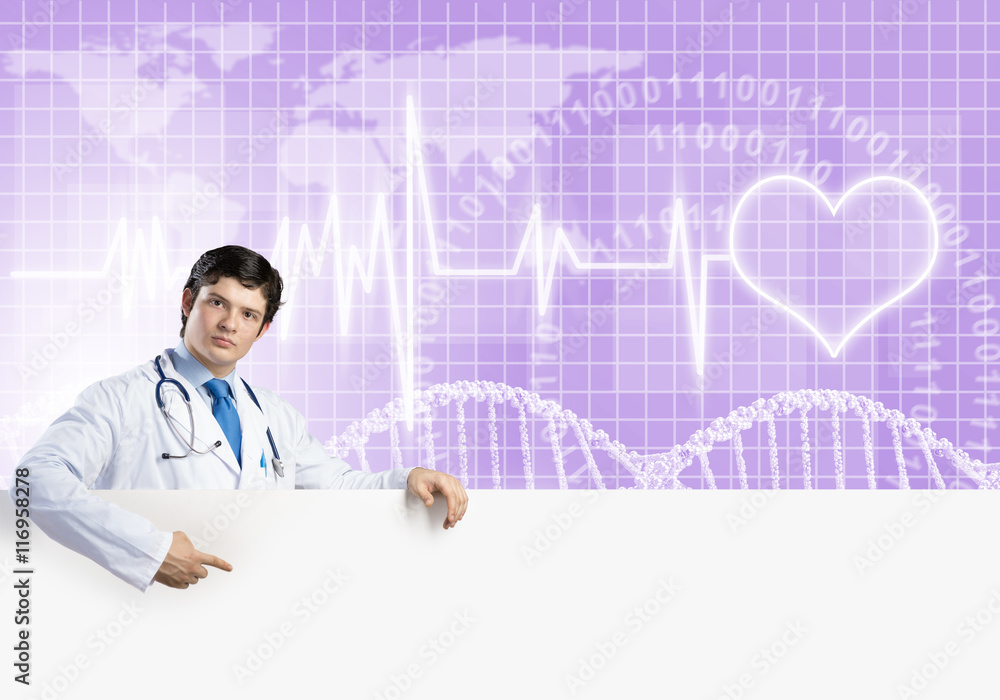 Doctor with banner Doctor with banner