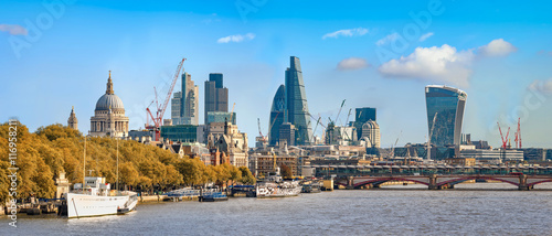 Photography London, United Kingdom - October 25, 2015: Panoramic view of City of London as seen from Waterloo bridge