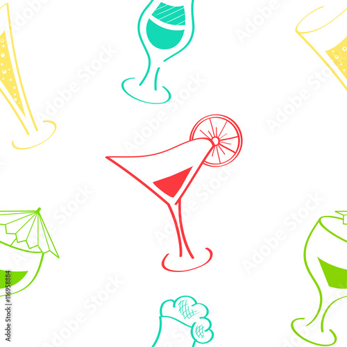 Alcohol drinks and cocktails. Vector seamless pattern