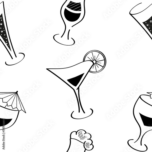 Alcohol drinks and cocktails. Vector seamless pattern