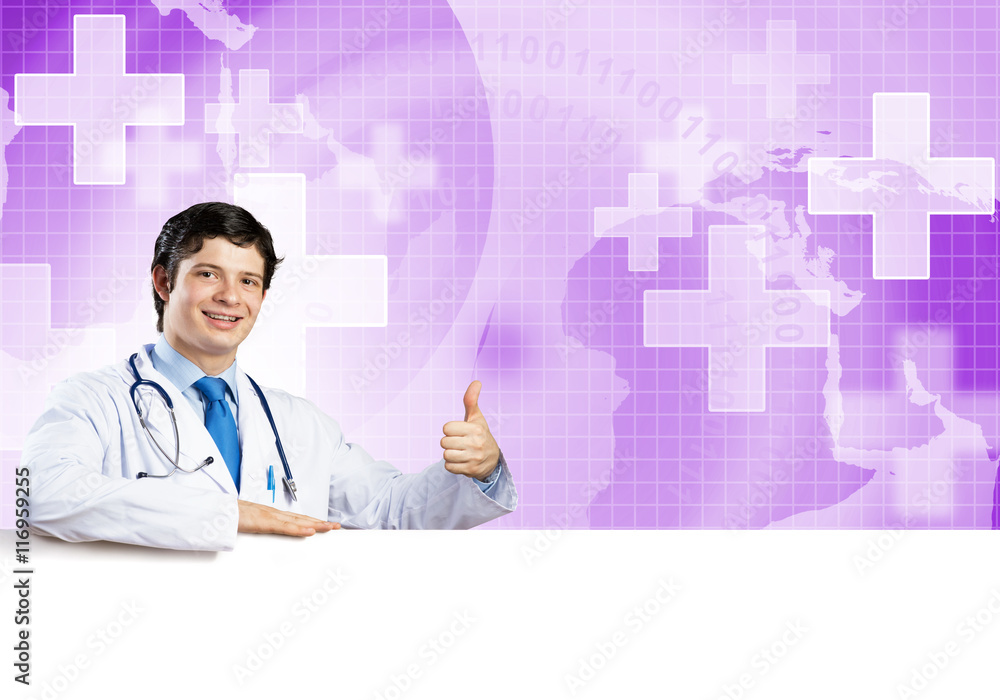 Doctor with banner Doctor with banner