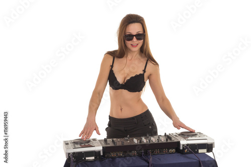 Girl in the black bra with the mixer