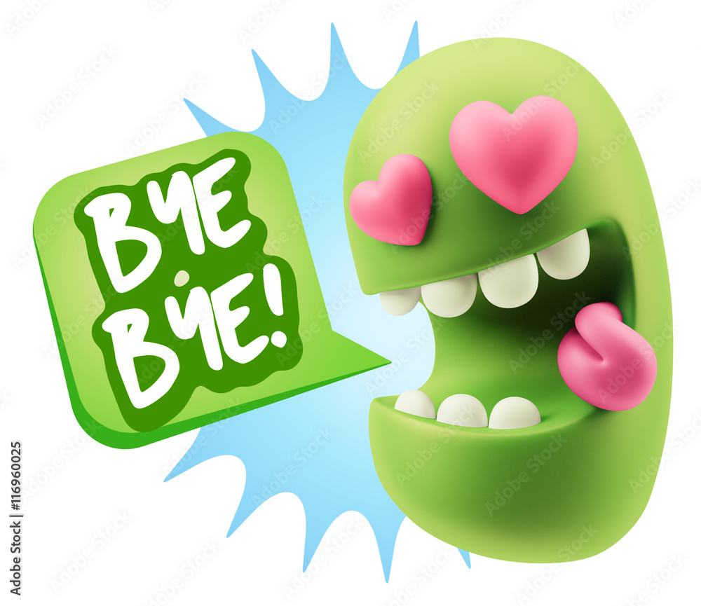 3d Rendering. Emoji in love with heart eyes saying Bye Bye with 3d Rendering. Emoji in love with heart eyes saying Bye Bye with