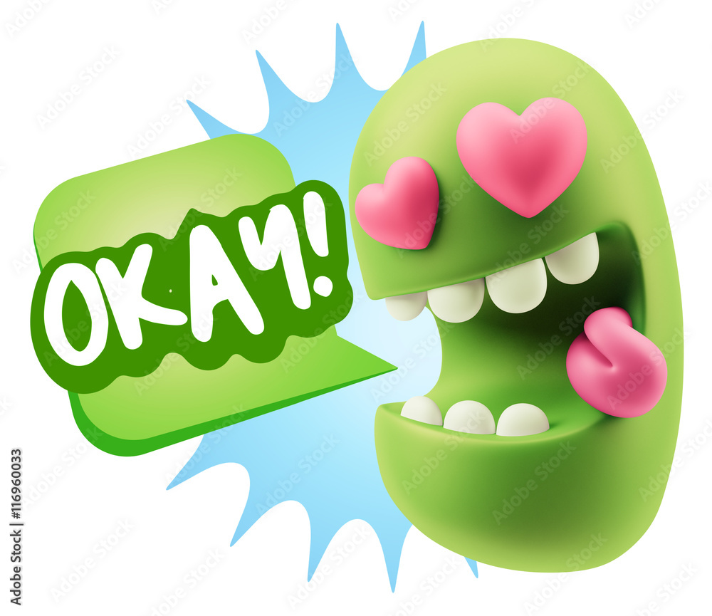 3d Rendering. Emoji in love with heart eyes saying Okay with Col 3d Rendering. Emoji in love with heart eyes saying Okay with Col