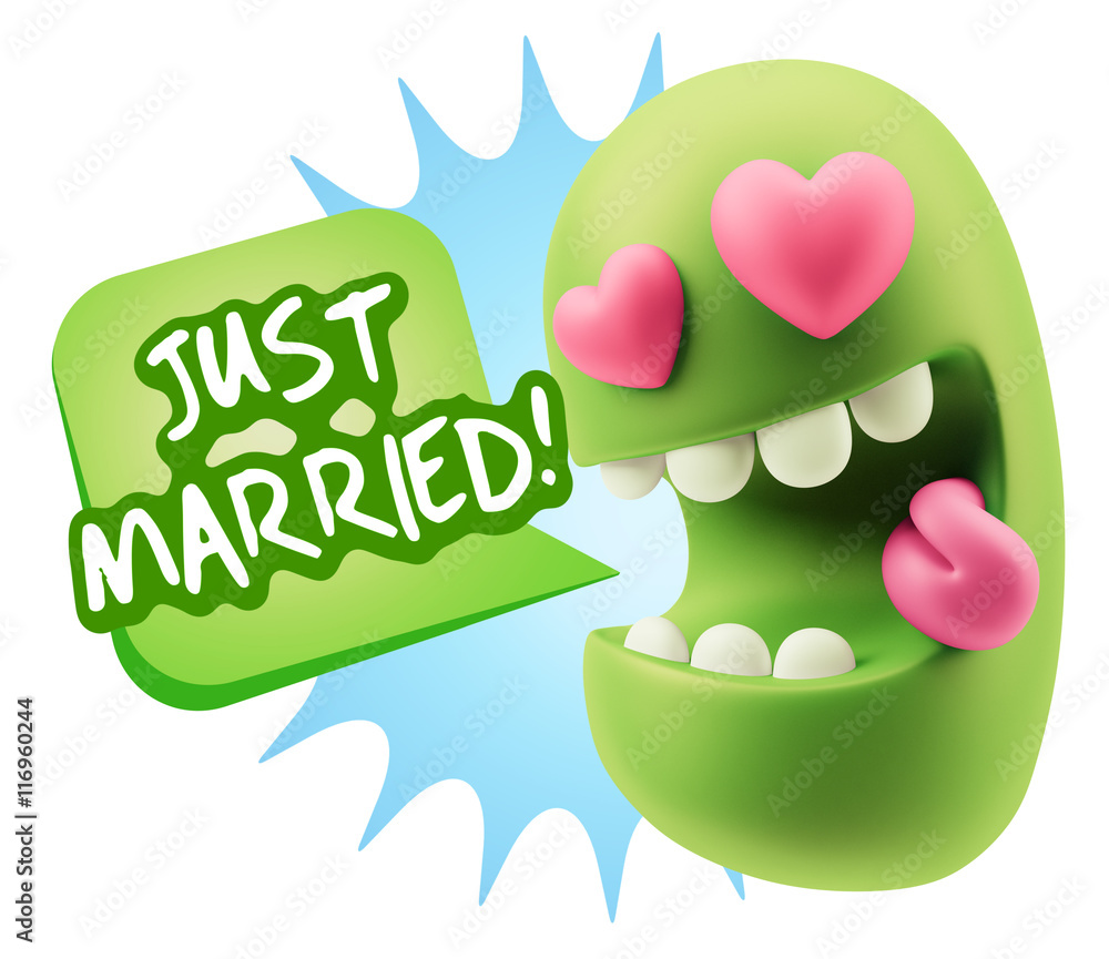 3d Rendering. Emoji in love with heart eyes saying Just Married 3d Rendering. Emoji in love with heart eyes saying Just Married