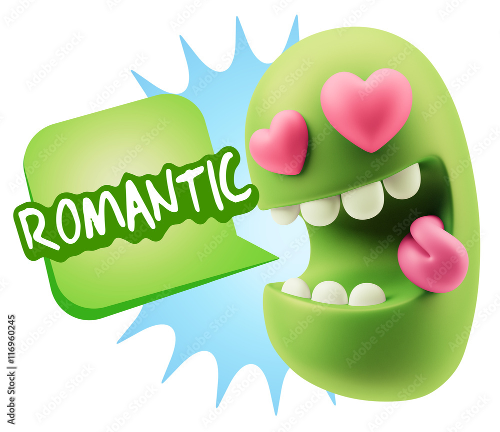 3d Rendering. Emoji in love with heart eyes saying Romantic with 3d Rendering. Emoji in love with heart eyes saying Romantic with