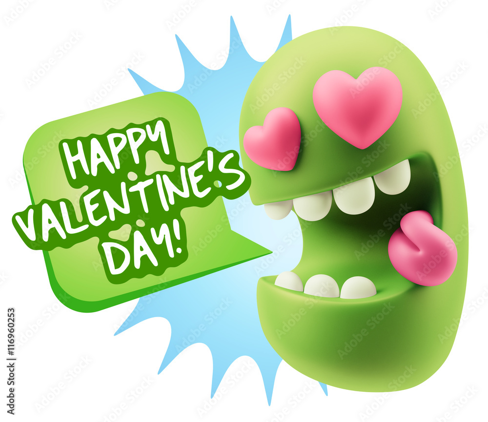 3d Rendering. Emoji in love with heart eyes saying Happy Valenti 3d Rendering. Emoji in love with heart eyes saying Happy Valenti