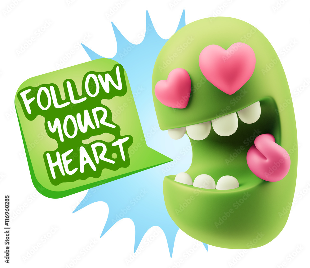 3d Rendering. Emoji in love with heart eyes saying Follow Your H 3d Rendering. Emoji in love with heart eyes saying Follow Your H