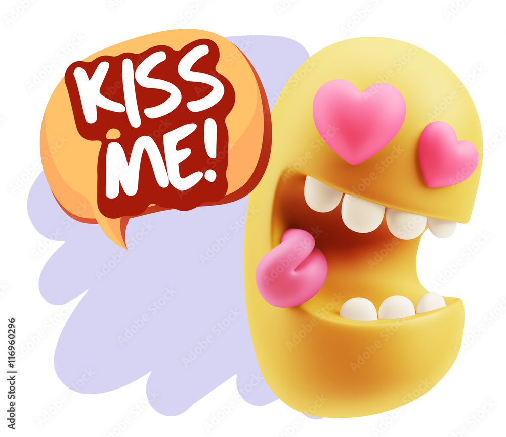 3d Rendering. Emoji in love with heart eyes saying Kiss Me with 3d Rendering. Emoji in love with heart eyes saying Kiss Me with