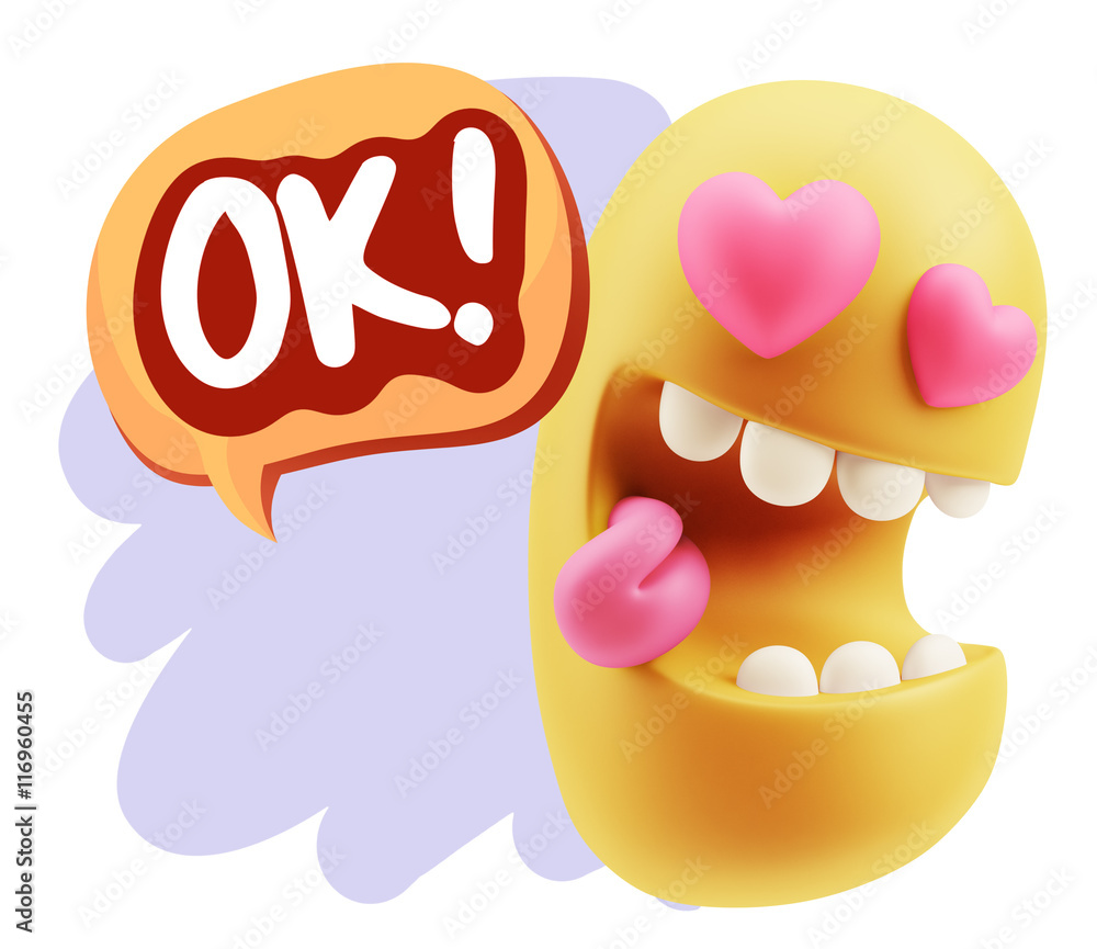 3d Rendering. Emoji in love with heart eyes saying Ok with Color 3d Rendering. Emoji in love with heart eyes saying Ok with Color