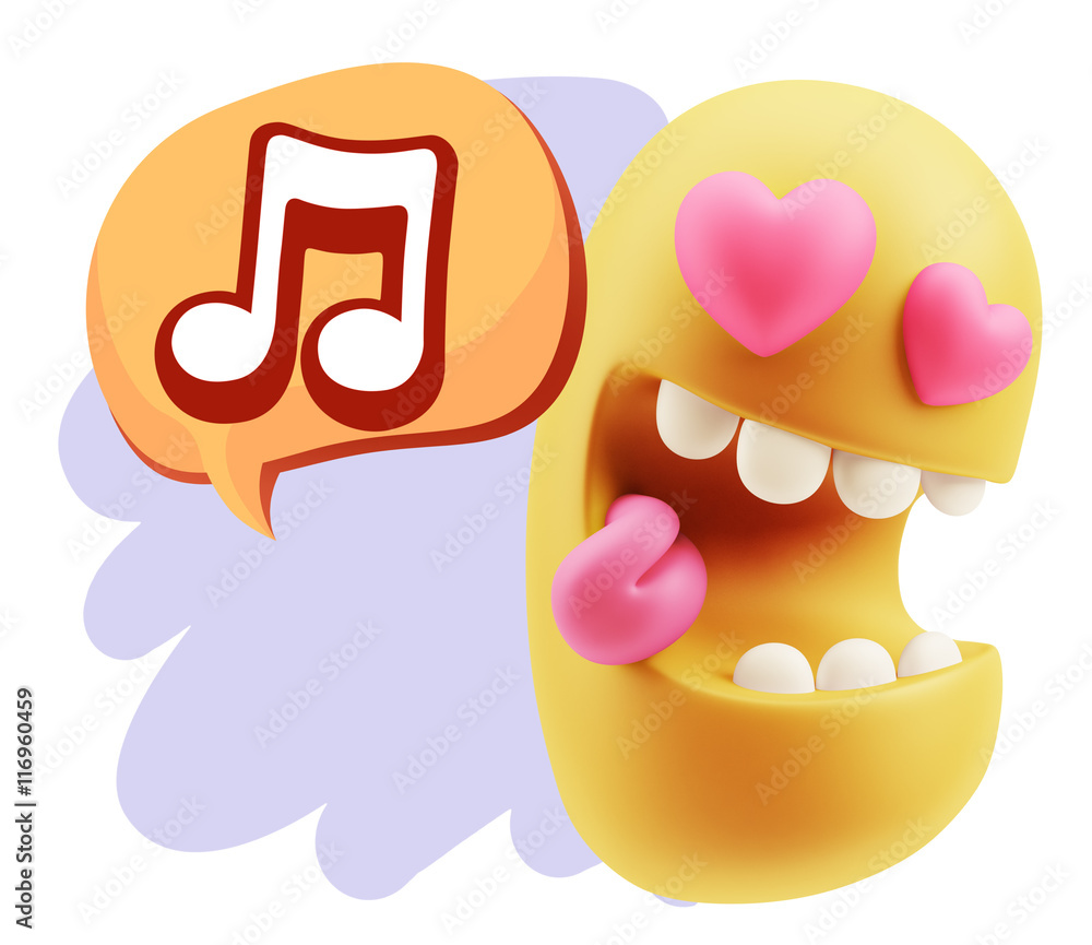 3d Rendering. Emoji in love with heart eyes saying Music Symbol 3d Rendering. Emoji in love with heart eyes saying Music Symbol
