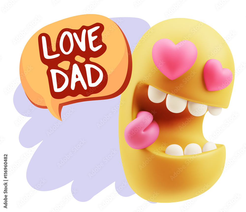 3d Rendering. Emoji in love with heart eyes saying Love Dad with 3d Rendering. Emoji in love with heart eyes saying Love Dad with