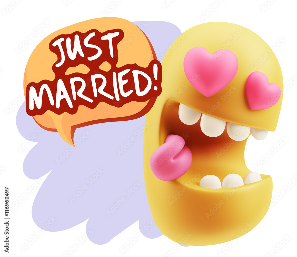 3d Rendering. Emoji in love with heart eyes saying Just Married 3d Rendering. Emoji in love with heart eyes saying Just Married