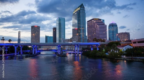 Wallpaper Mural Downtown Tampa, Florida Skyline from day to night, timelapse (logos and faces blurred for commercial use) Torontodigital.ca