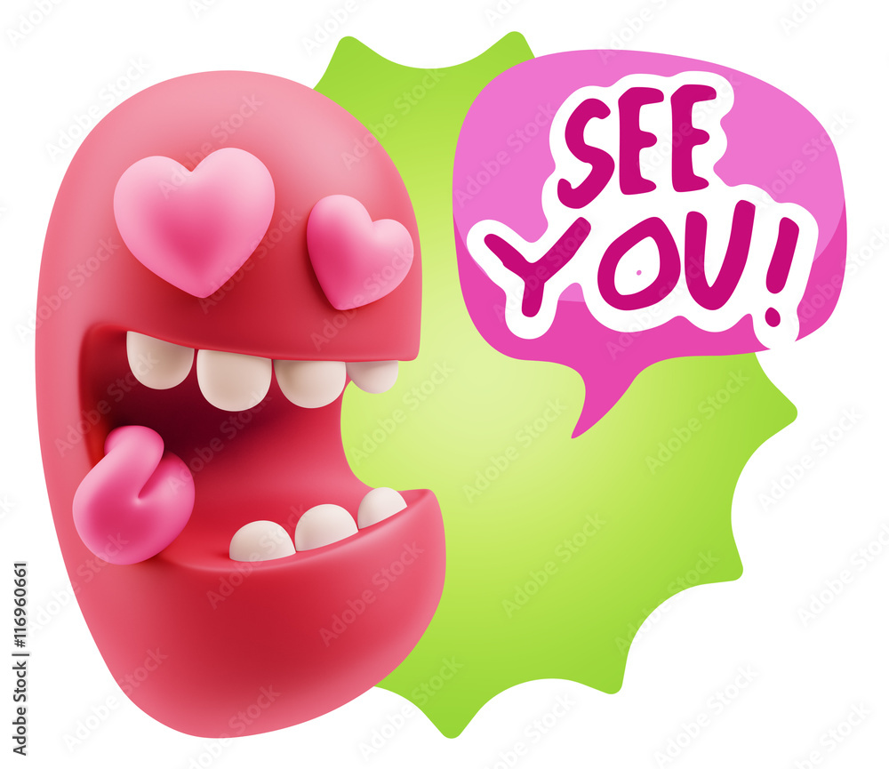 3d Rendering. Emoji in love with heart eyes saying See You with 3d Rendering. Emoji in love with heart eyes saying See You with