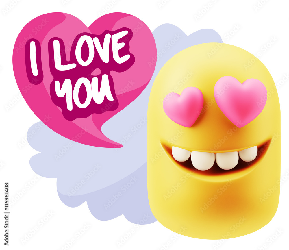 3d Rendering. Emoji in love with heart eyes saying I Love You wi 3d Rendering. Emoji in love with heart eyes saying I Love You wi