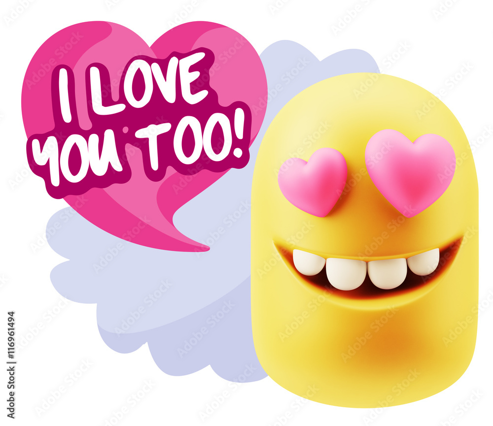 3d Rendering. Emoji in love with heart eyes saying I Love You To 3d Rendering. Emoji in love with heart eyes saying I Love You To