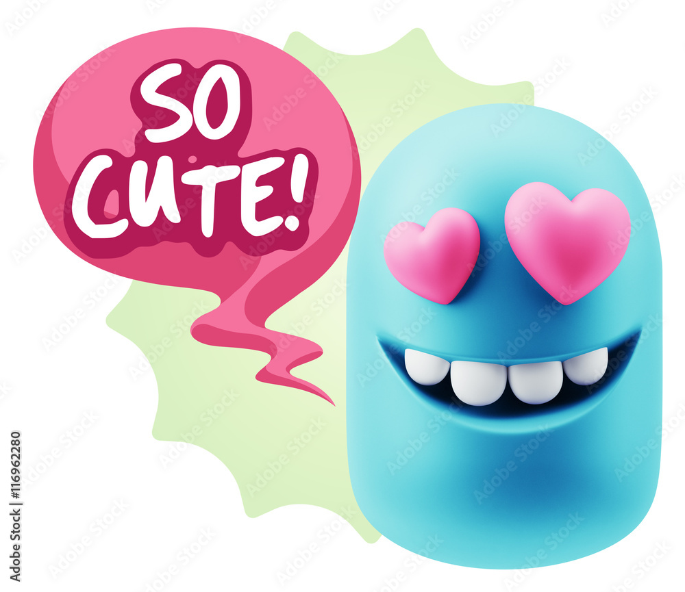 3d Rendering. Emoji in love with heart eyes saying So Cute with 3d Rendering. Emoji in love with heart eyes saying So Cute with