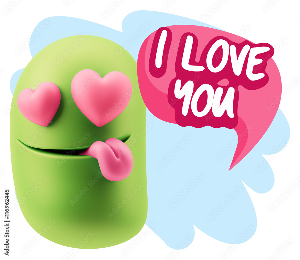 3d Rendering. Emoji in love with heart eyes saying I Love You wi 3d Rendering. Emoji in love with heart eyes saying I Love You wi